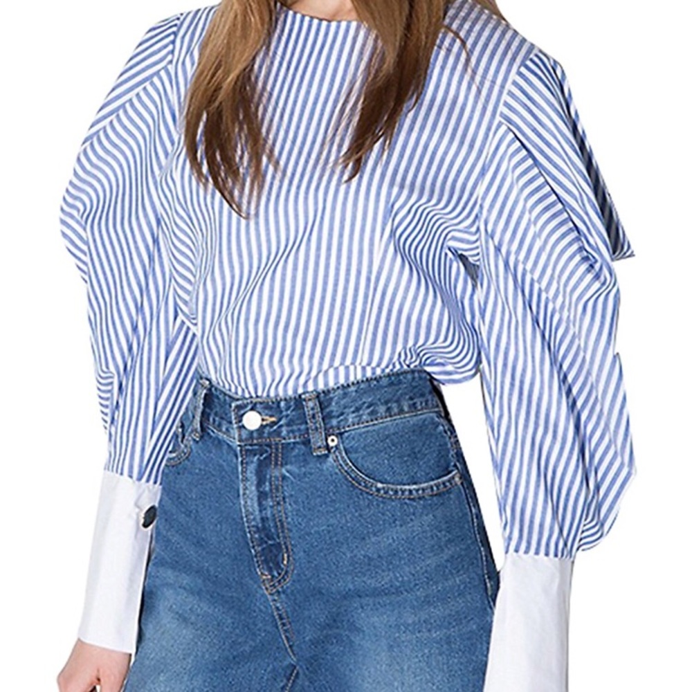 Long Sleeve Stripe Slim Shirt Summer Blouse